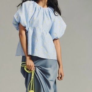 English Factory Jacquard Puff-Sleeve